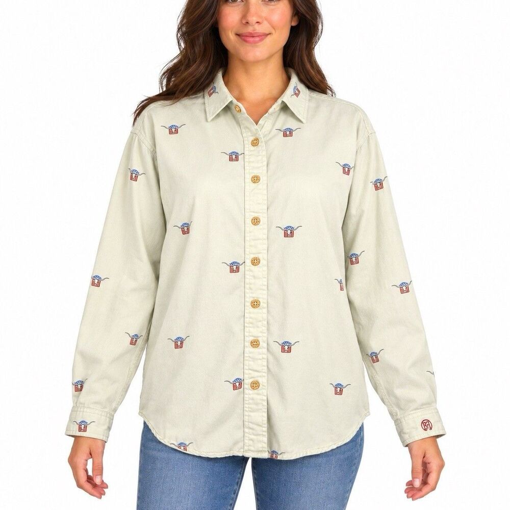 Vintage Barn Fly XL Longhorn Shirt Made USA Western Americana Cotton Button Up